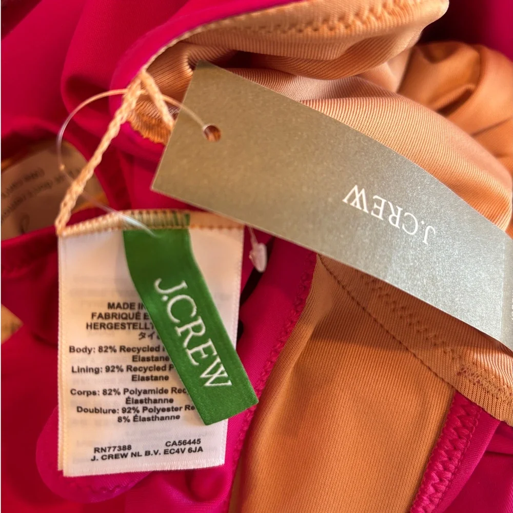 J Crew Womens 10 Pink Fuchsia One Piece V-Neck Ruffle Swimsuit Bathing Suit NWT